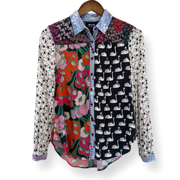 Maeve Tops - Maeve Anthropologie The Paz Patchwork Button Down Shirt XXS Swan Stars Floral